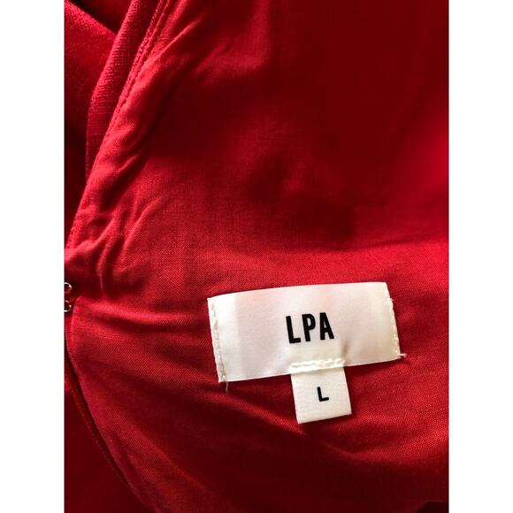 LPA Revolve Jumpsuit Large Red Linen Blend V-Neck Wide Leg Belted Boho Casual - Picture 3 of 15